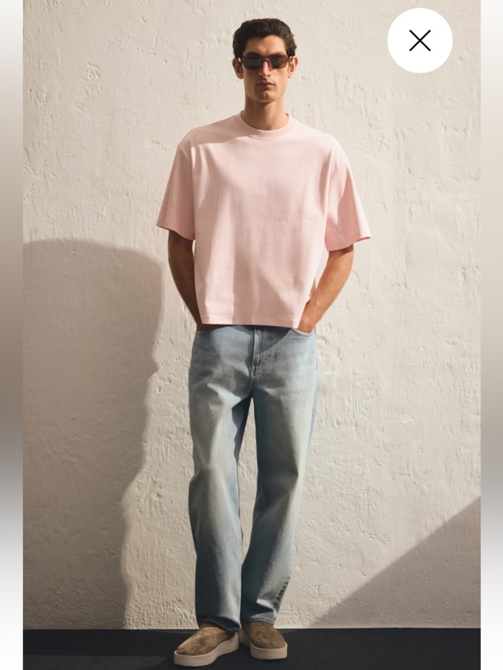 H&M Men’s Pale Pink Loose Fit Boxy Fit Crewneck Tee Small - Picture 3 of 7